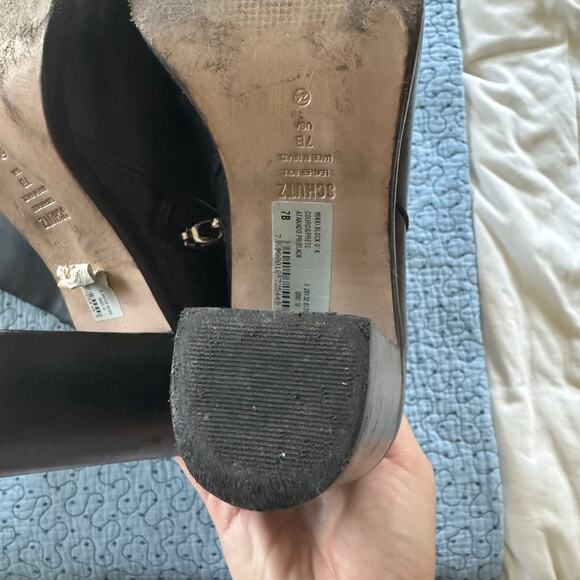 SCHUTZ Mikki Block Over The Knee Boots Black Leather Size 7 Comfort Pointed Toe - Picture 8 of 10